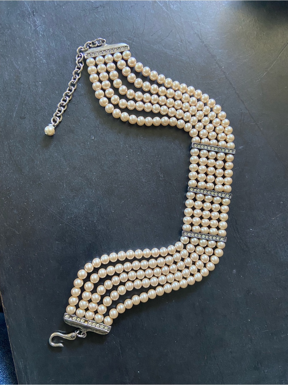 Vintage Carolee Multi-Strand Pearl Choker with rhinestone separators - late 60’s